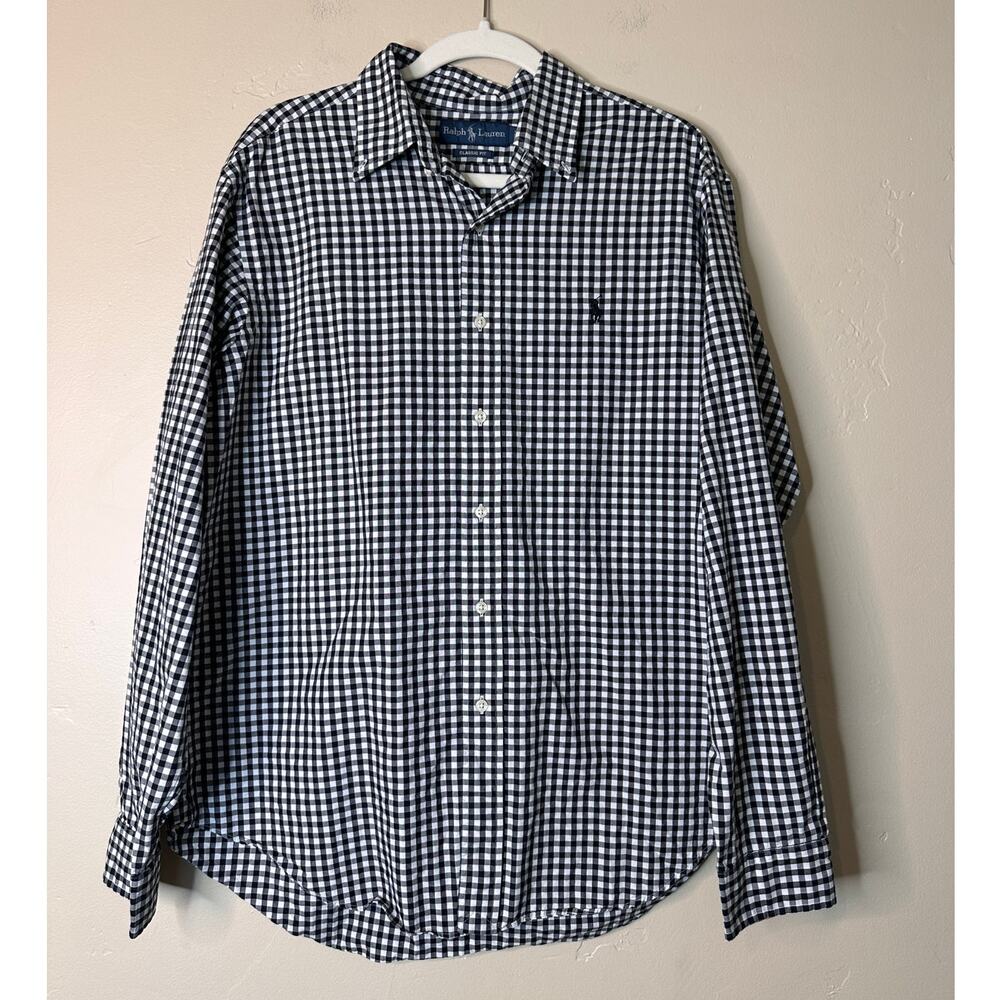 Men's Ralph Lauren Black and White Gingham Long Sleeve Button Down LARGE